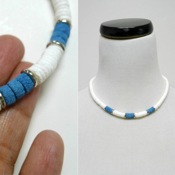 blue and white puka shell choker - Picture 2 of 4